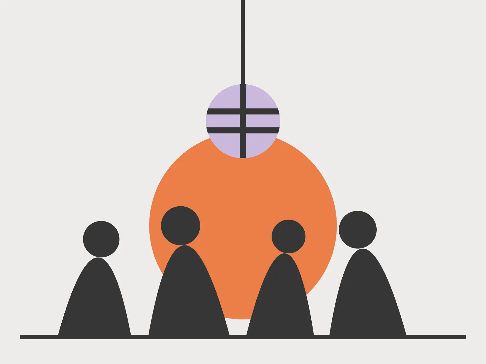 An illustration of people gathered together beneath a hanging light