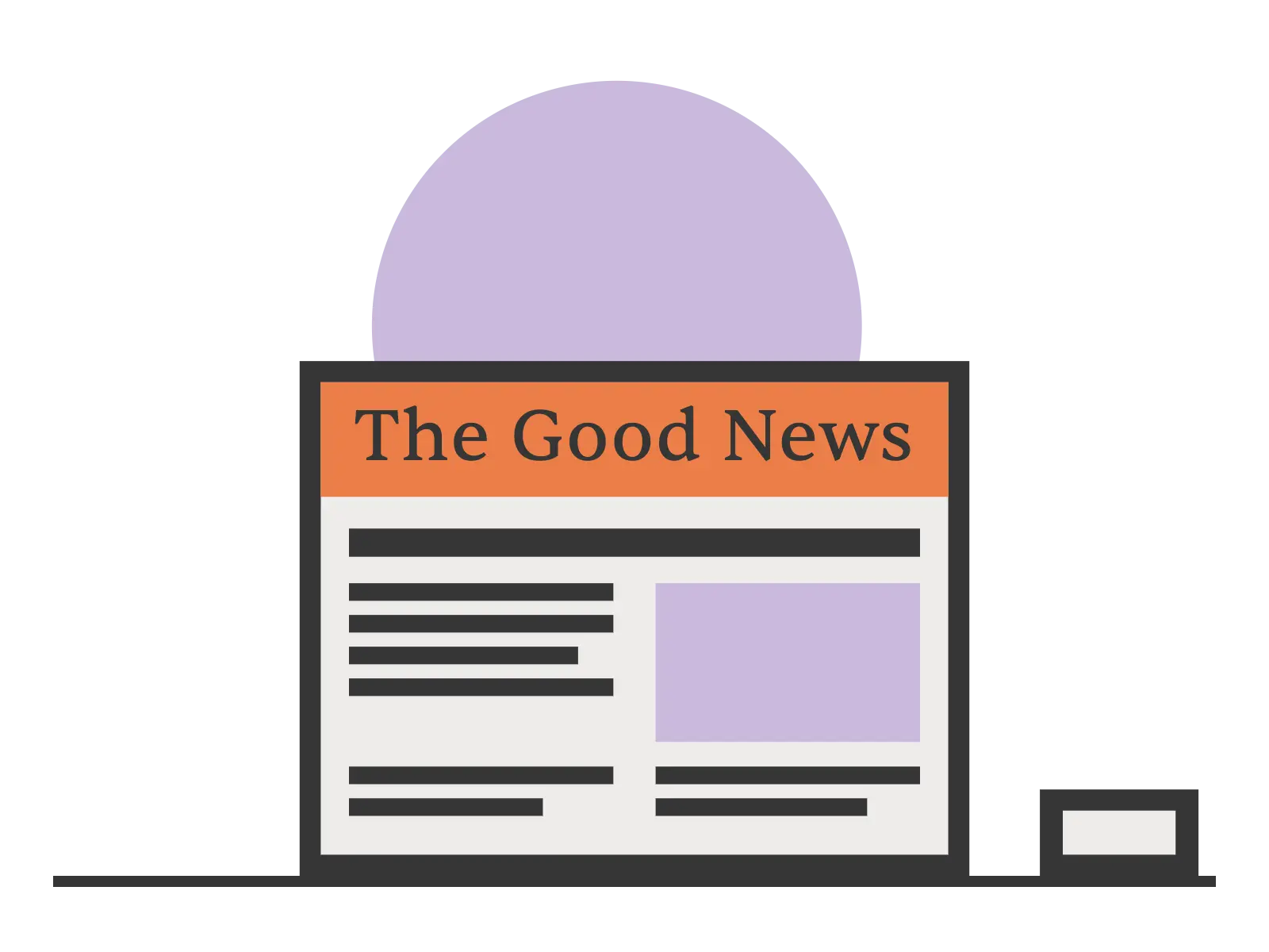 An illustration of The Good News newsletter displayed on a screen