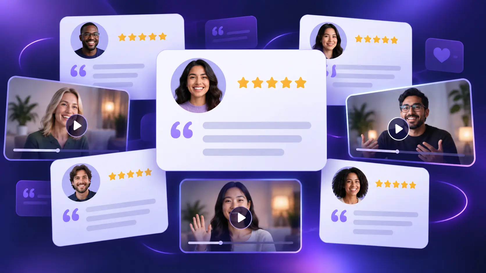 A collection of written and video testimonial cards representing Senja