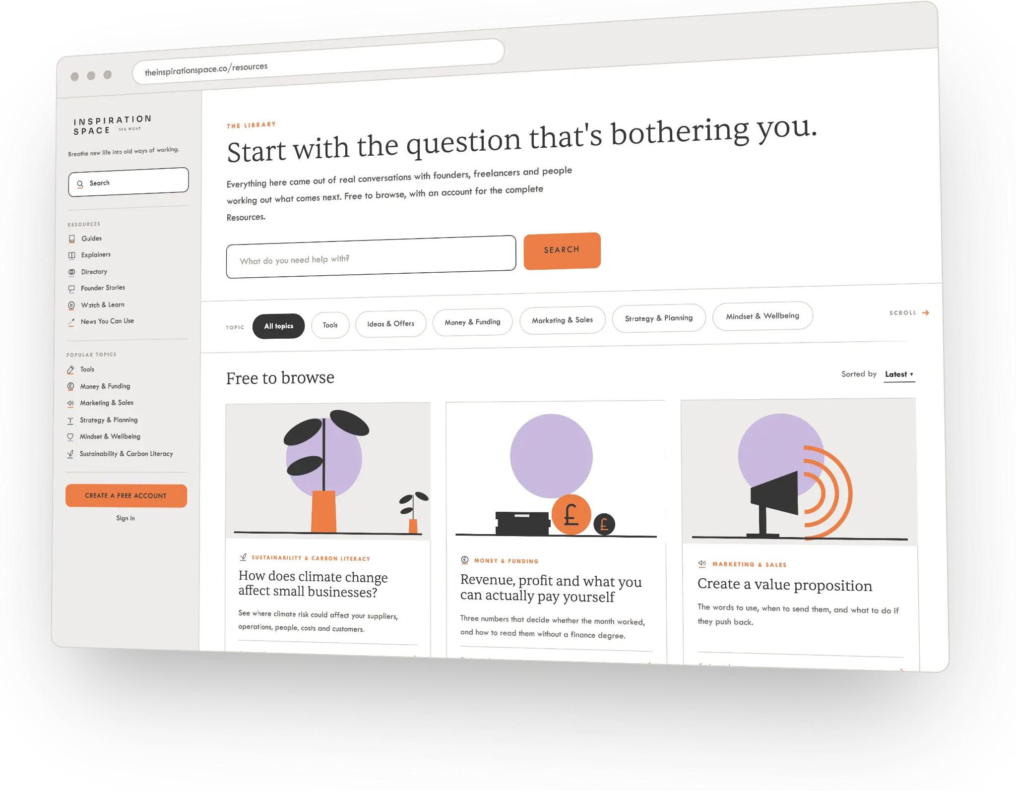 The Inspiration Space Library shown in a browser