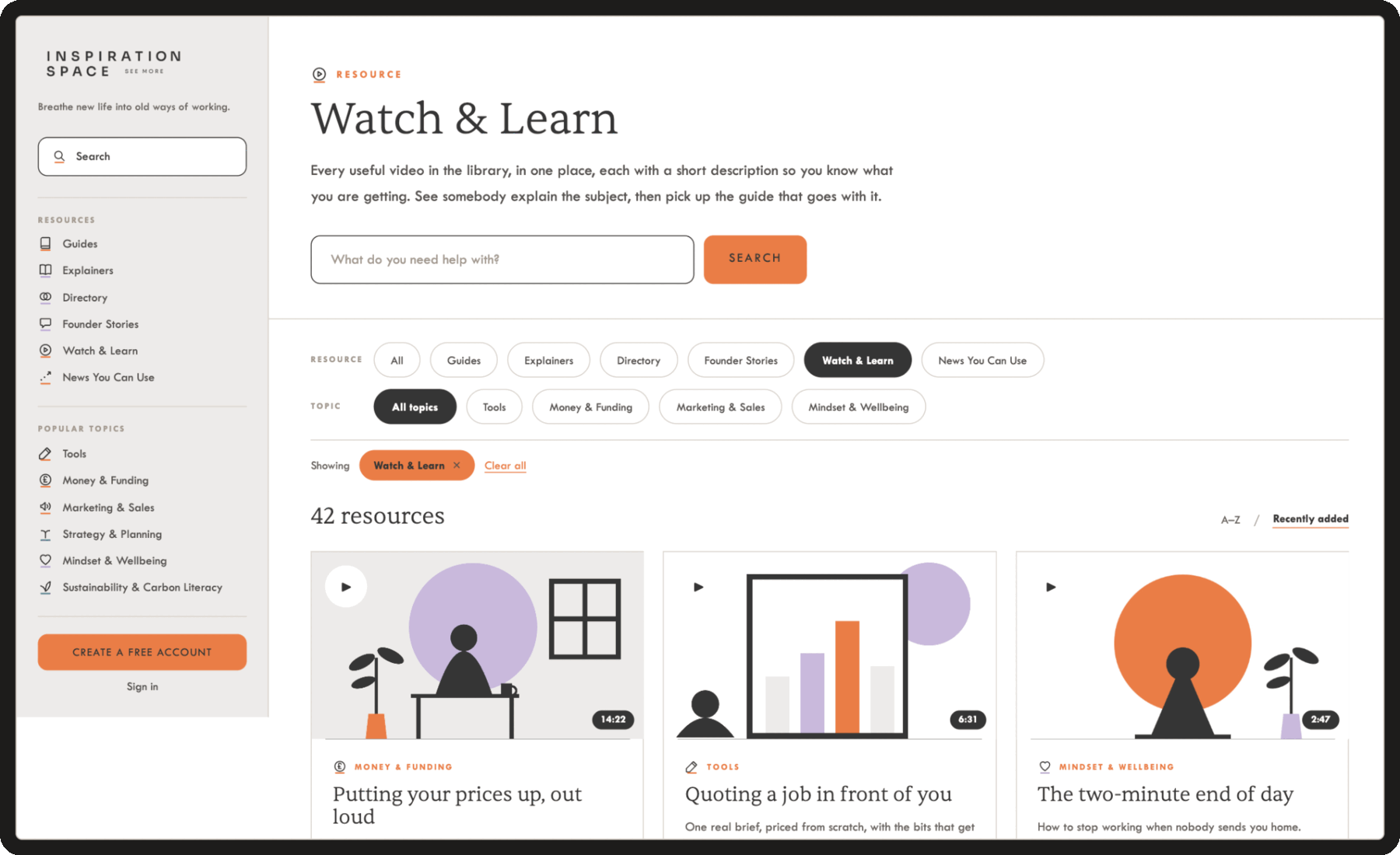 The Watch and Learn archive within the Inspiration Space Library