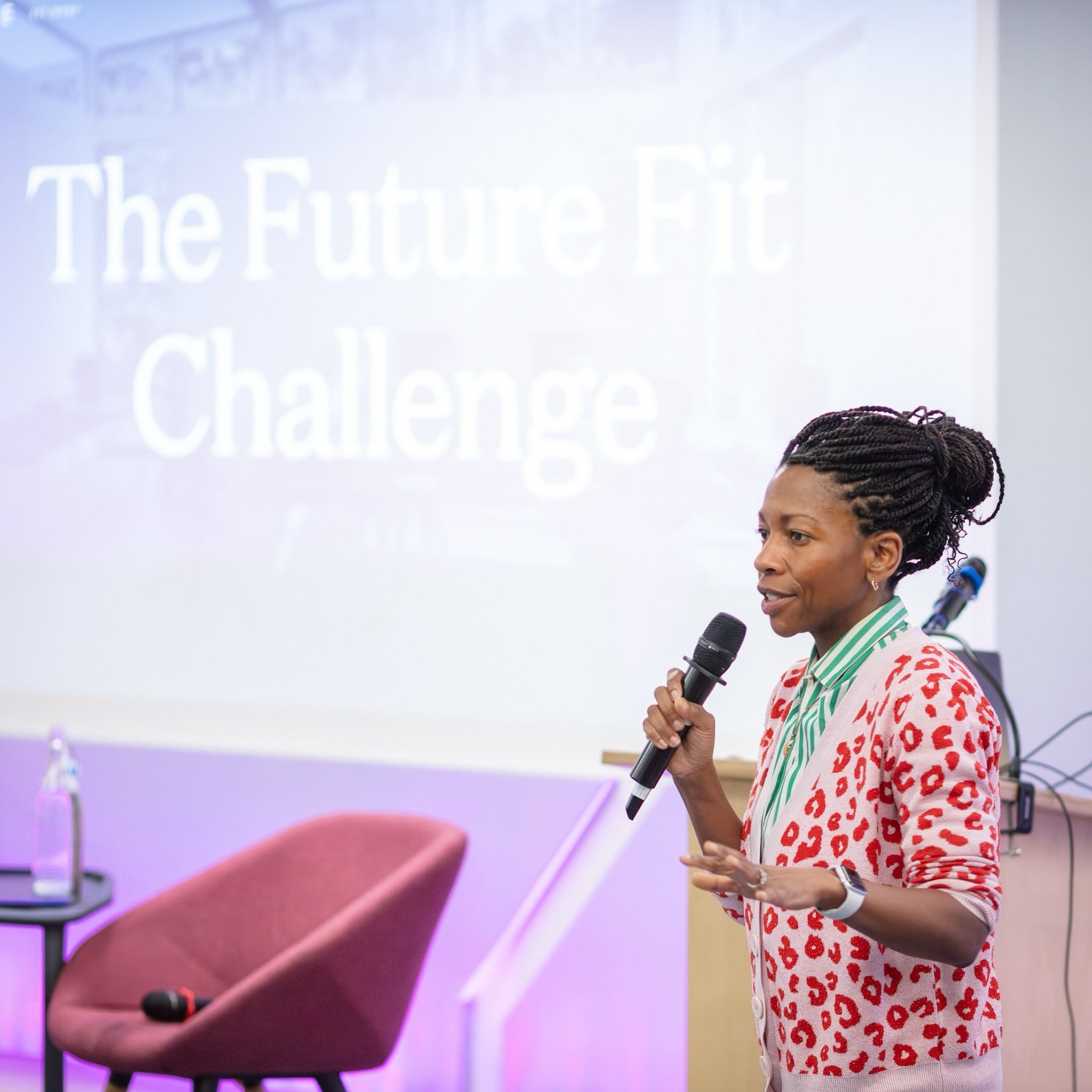 Liana Fricker speaking at the Future Fit Challenge