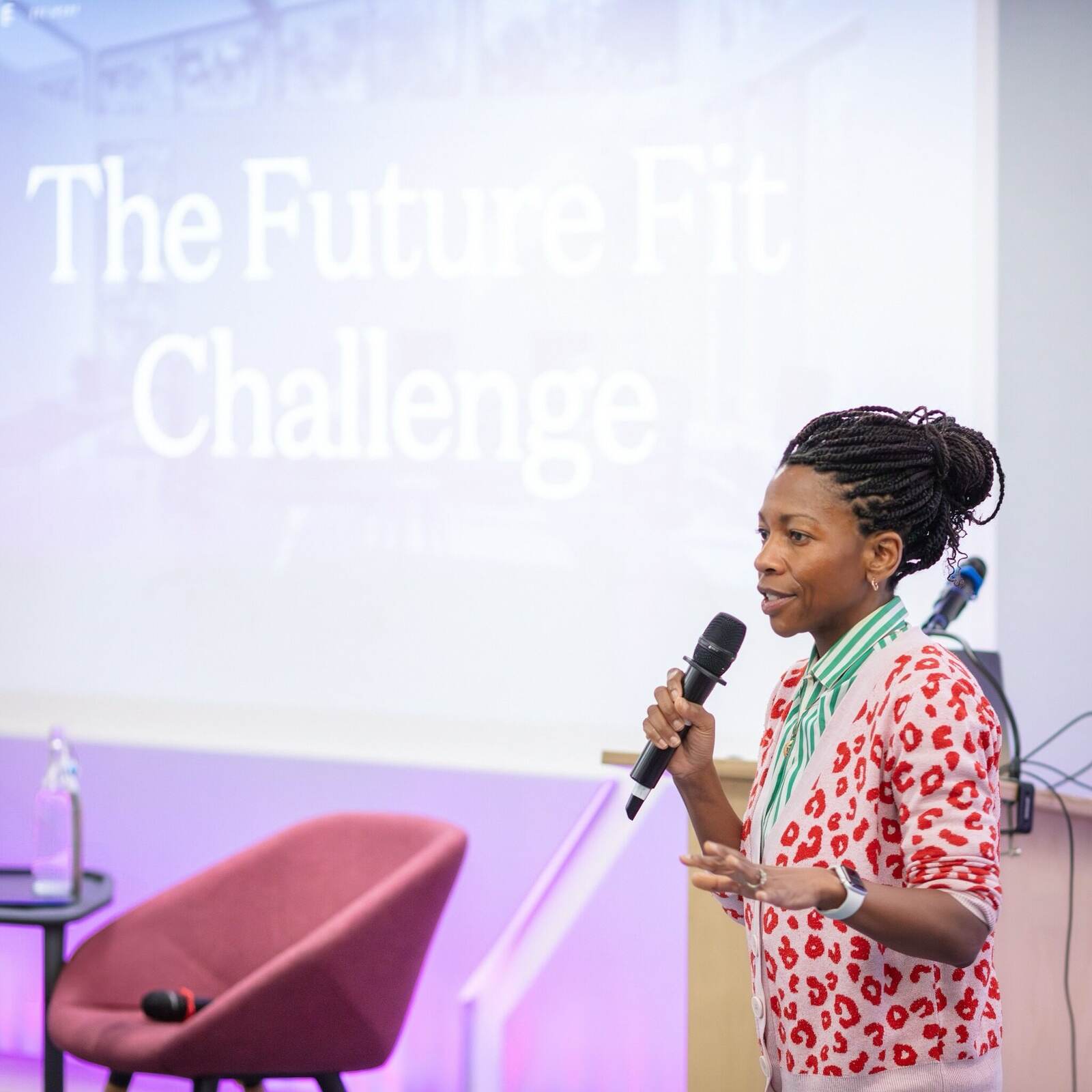 Liana Fricker speaking at the Future Fit Challenge